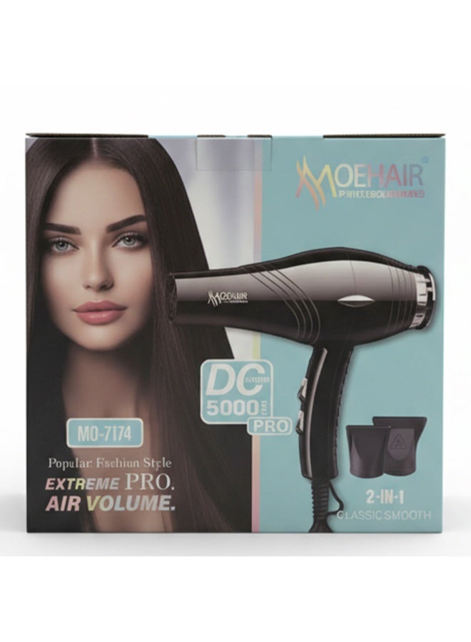 MoeHair MO-7174 Professional Hair Dryer for Women, 5000W Powerful DC Motor, Hot & Cold Air with Cool Shot, 2 Heat Settings, Overheat Protection, Detachable Nozzle for Home & Salon Use - Image 2